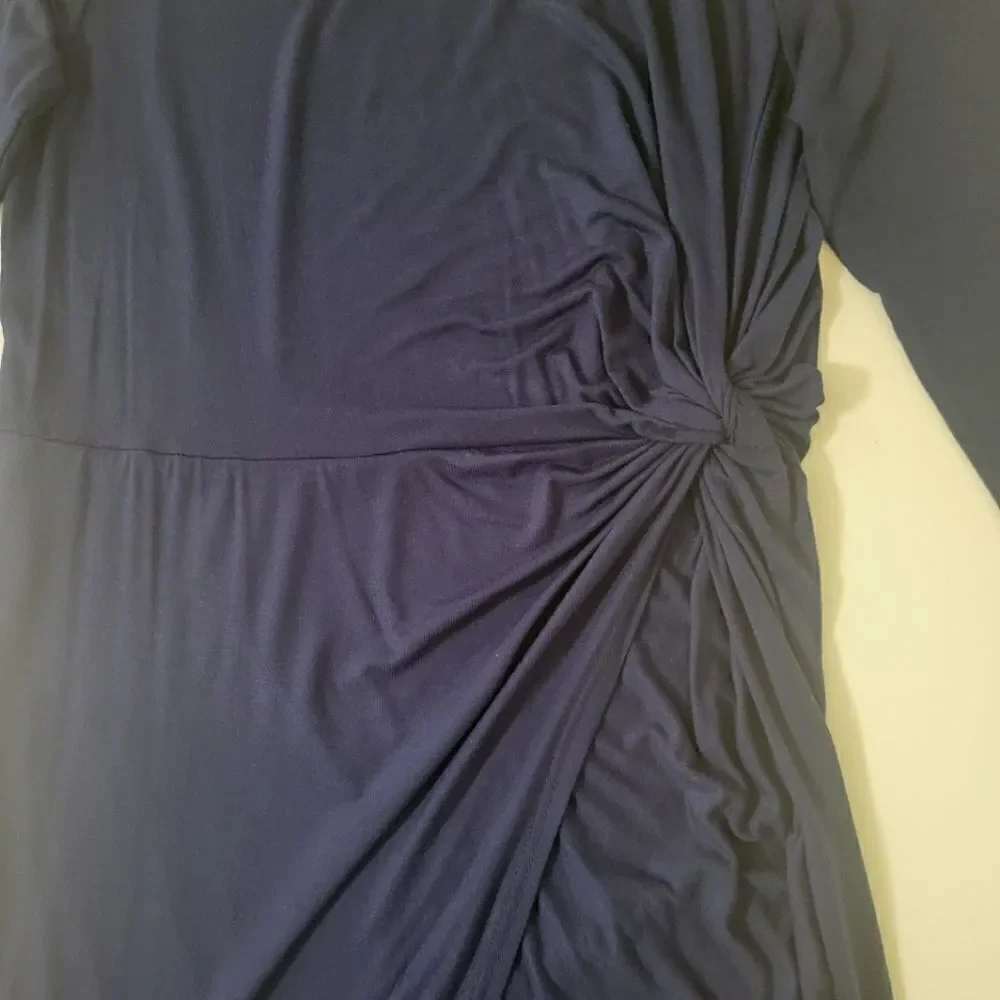 Sweet Pea Navy Jersey Knit Dress Ruched Waist Midi Length